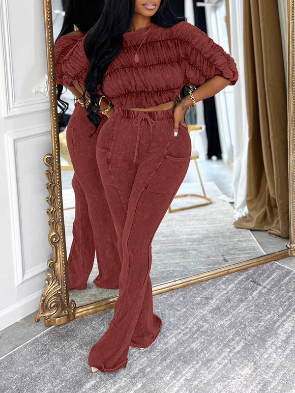 Motionkiller Boat-Neck Ruched Top & Pants Set