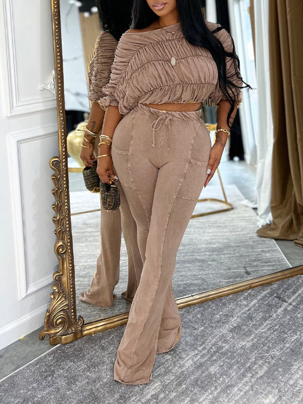 Motionkiller Boat-Neck Ruched Top & Pants Set