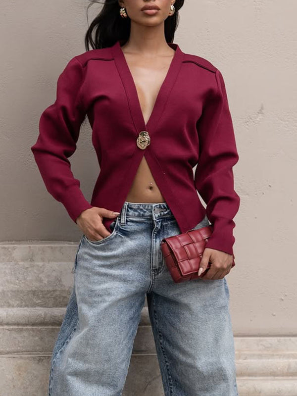 V-Neck One-Button Cardigan