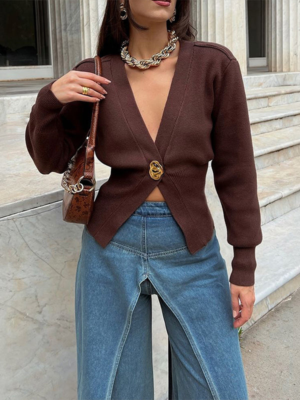 V-Neck One-Button Cardigan