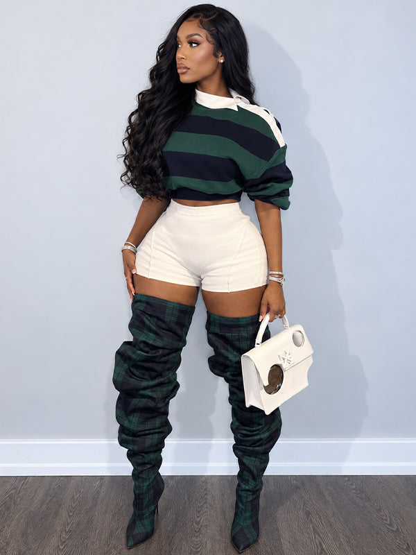 Stripe Button-Shoulder Top