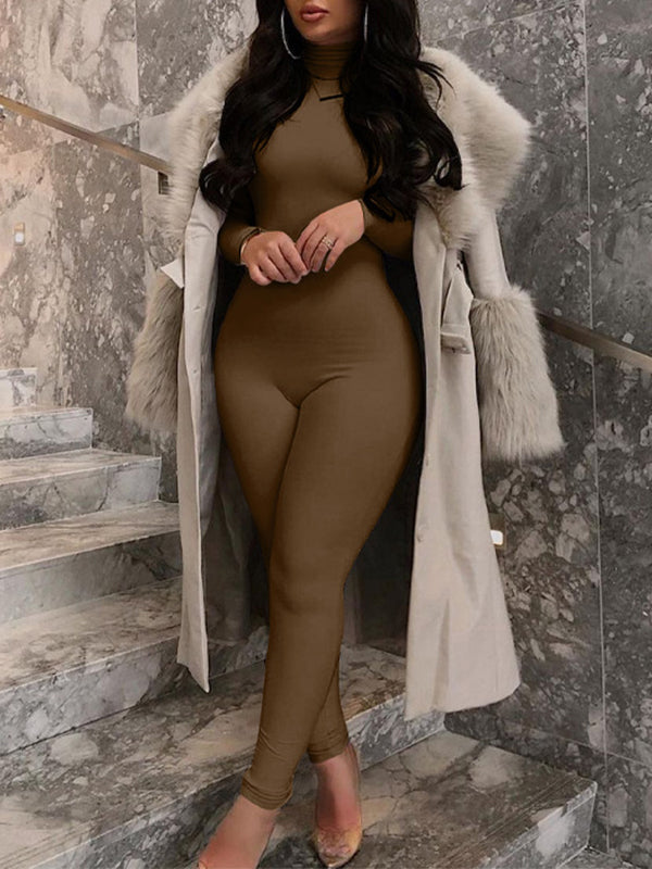 Motionkiller Solid Turtleneck Skinny Jumpsuit