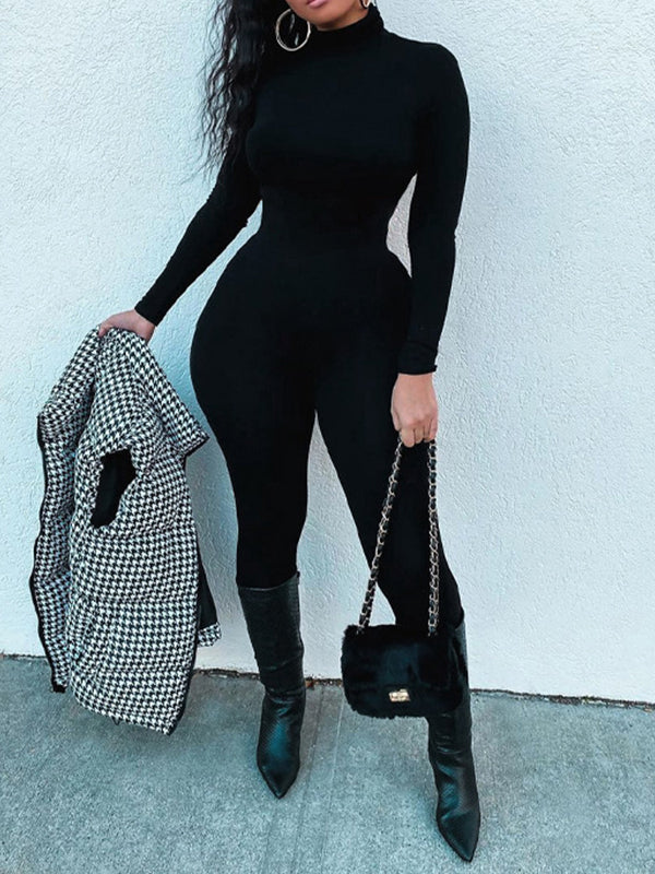 Motionkiller Solid Turtleneck Skinny Jumpsuit