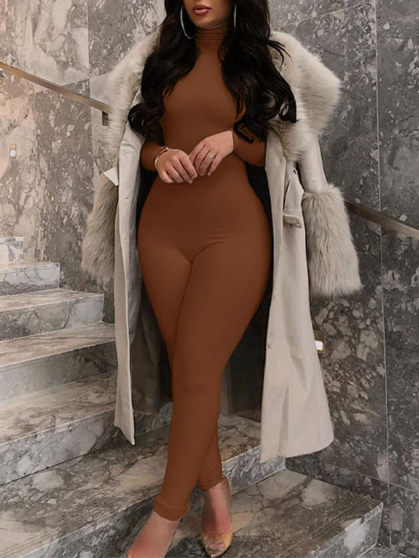 Motionkiller Solid Turtleneck Skinny Jumpsuit