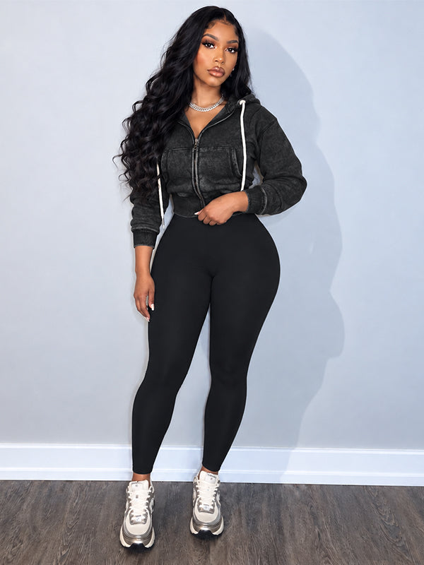 Wash Zip-Front Hoodie & Skinny Pants Set