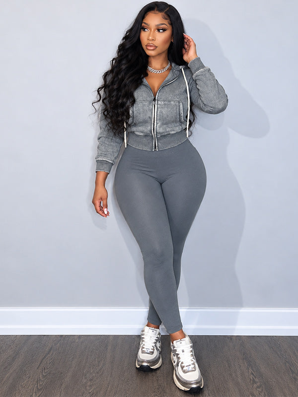Wash Zip-Front Hoodie & Skinny Pants Set