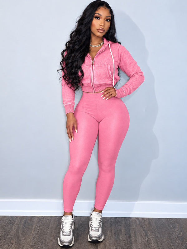Wash Zip-Front Hoodie & Skinny Pants Set