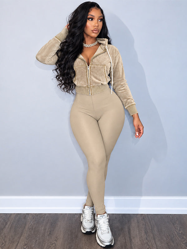 Wash Zip-Front Hoodie & Skinny Pants Set