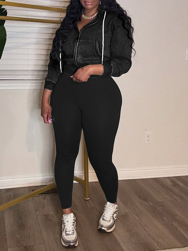 Wash Zip-Front Hoodie & Skinny Pants Set