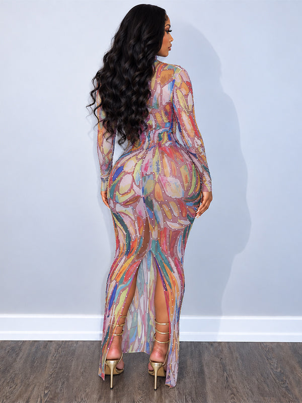 Studded Printed Maxi Dress