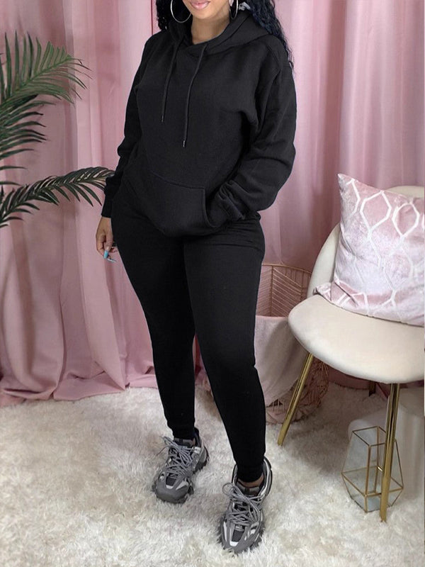 Solid Hoodie & Pants Set
