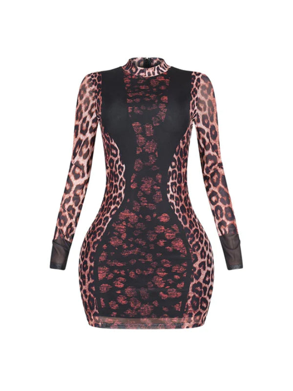 Leopard Mock-Neck Mini Dress