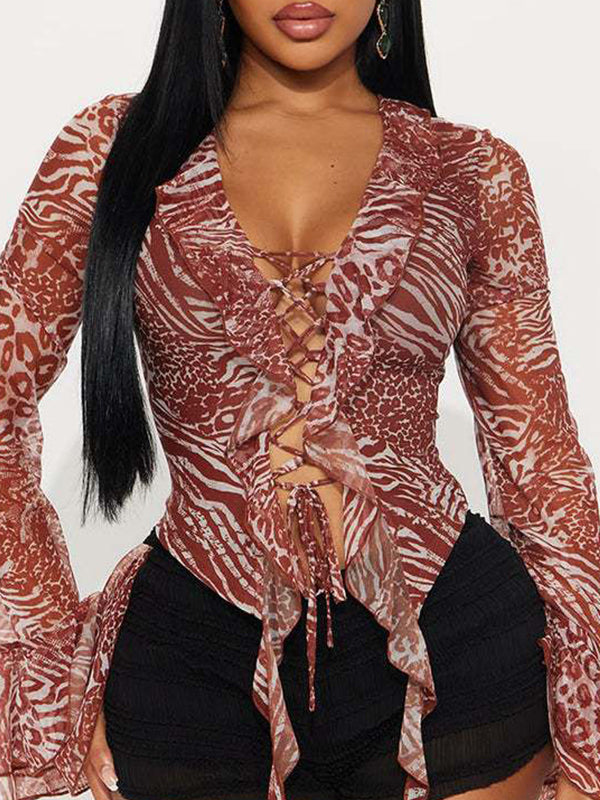 Printed Lace-Up Shirt