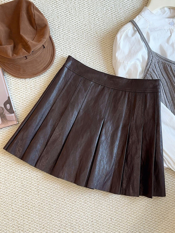 Faux-Leather Pleated Skirt