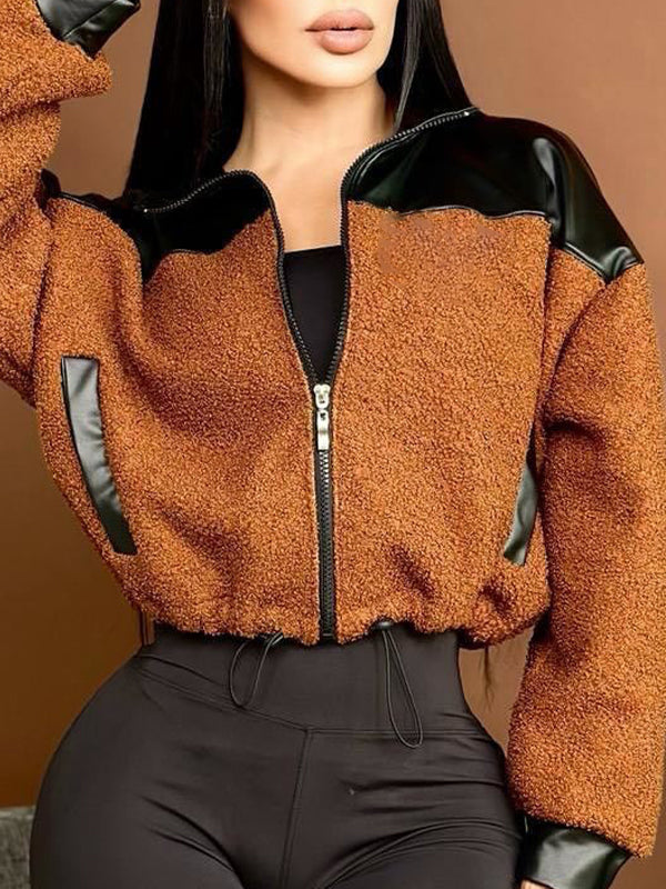 Faux-Leather Combo Zip-Front Jacket