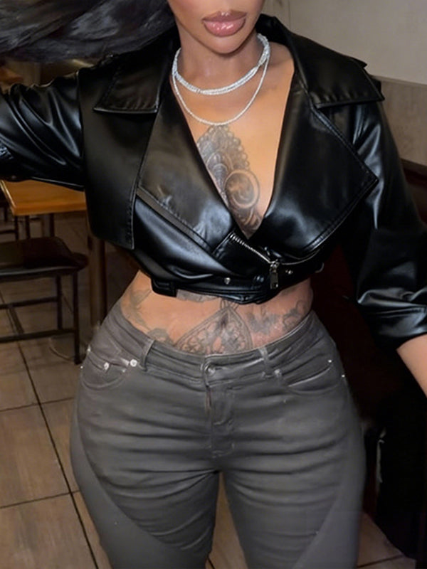 Faux-Leather Cropped Jacket
