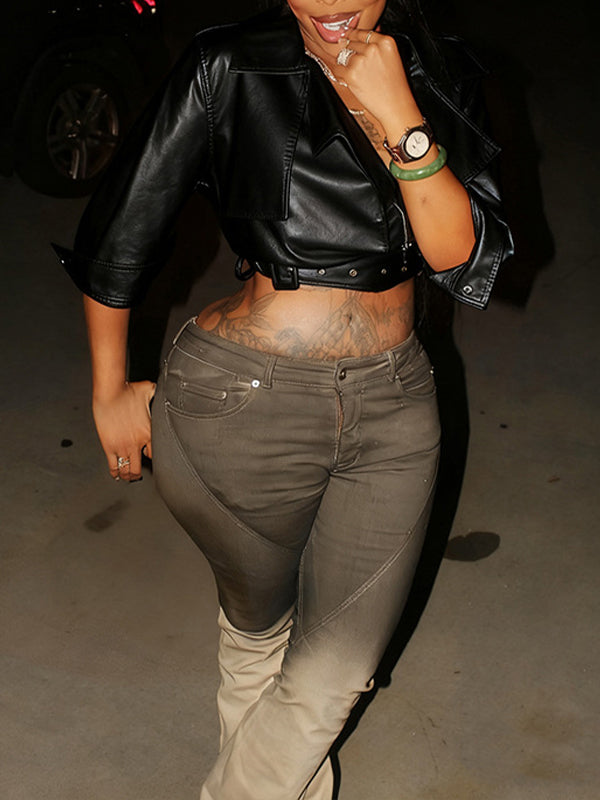 Faux-Leather Cropped Jacket