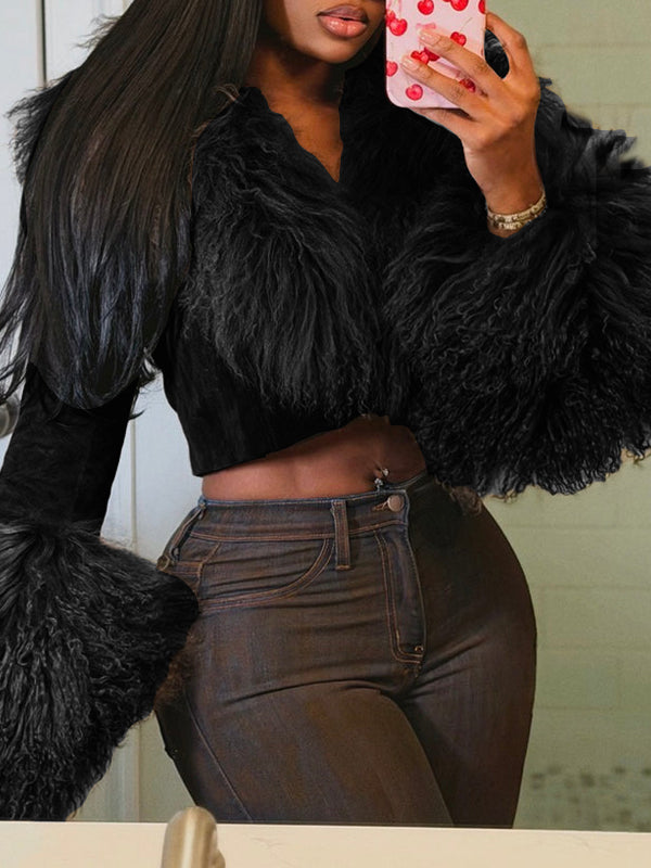Faux-Fur Combo Faux-Leather Jacket