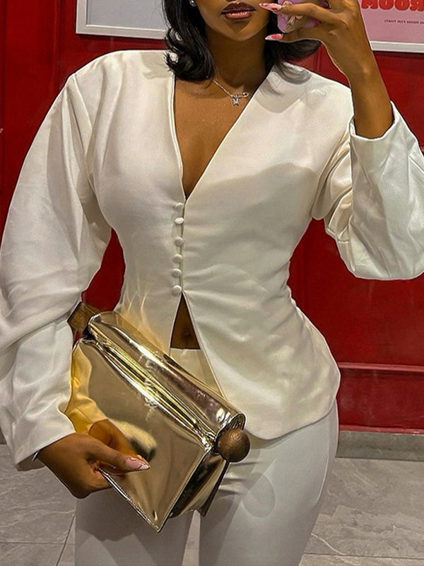 Button-Front Jacket & Capri Pants Set