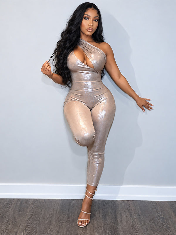 Shimmer One-Shoulder Cutout Jumpsuit