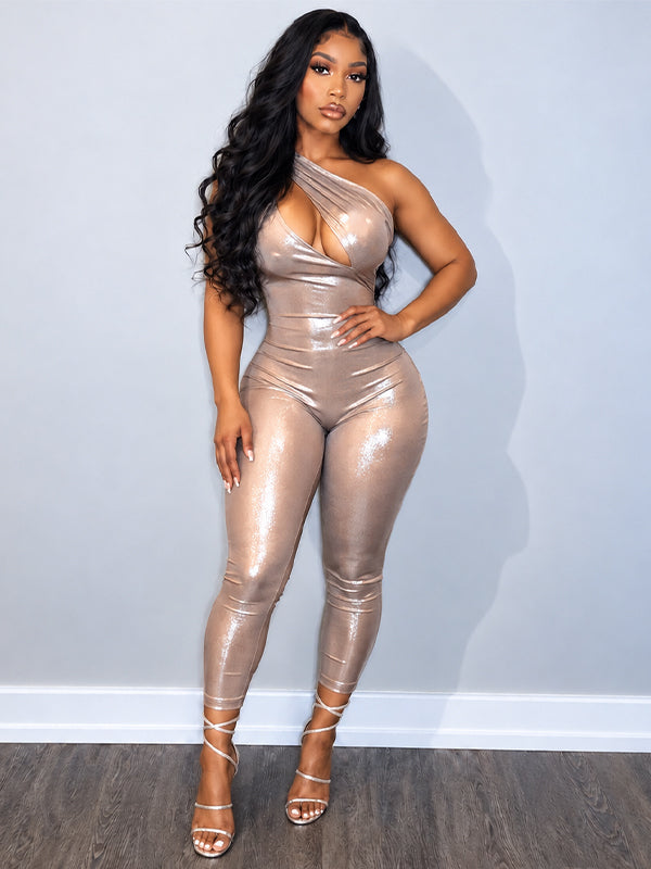 Shimmer One-Shoulder Cutout Jumpsuit