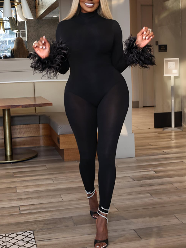 Feather Combo Skinny Jumpsuit