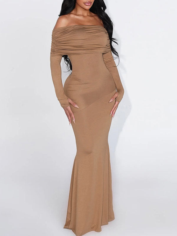 Solid Off-Shoulder Maxi Dress