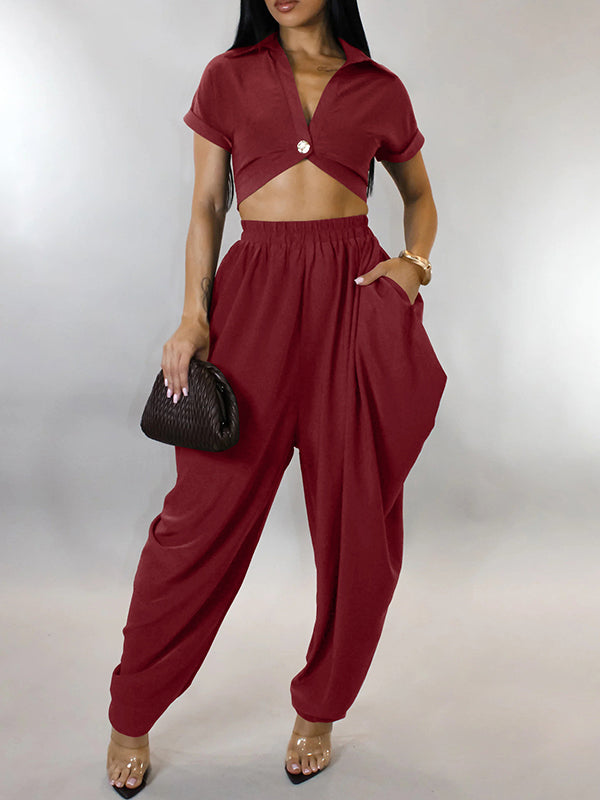 One-Button Crop Top & Pants Set