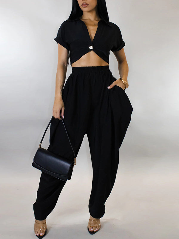 One-Button Crop Top & Pants Set