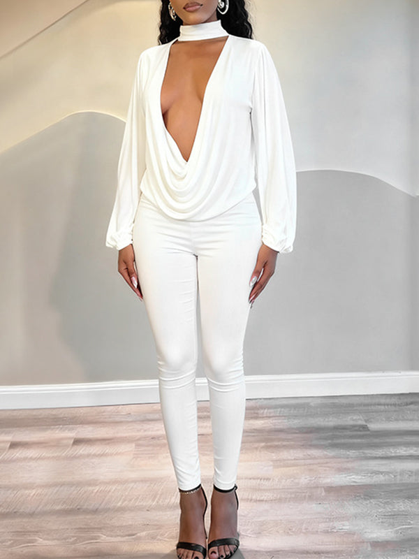 Solid Cowl-Neck Top & Pants Set