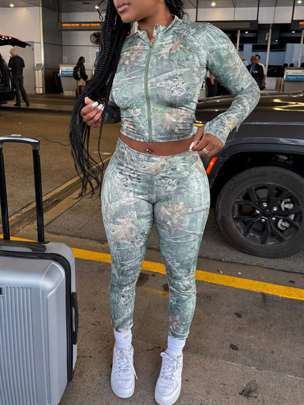 Printed Zip Top & Pants Set