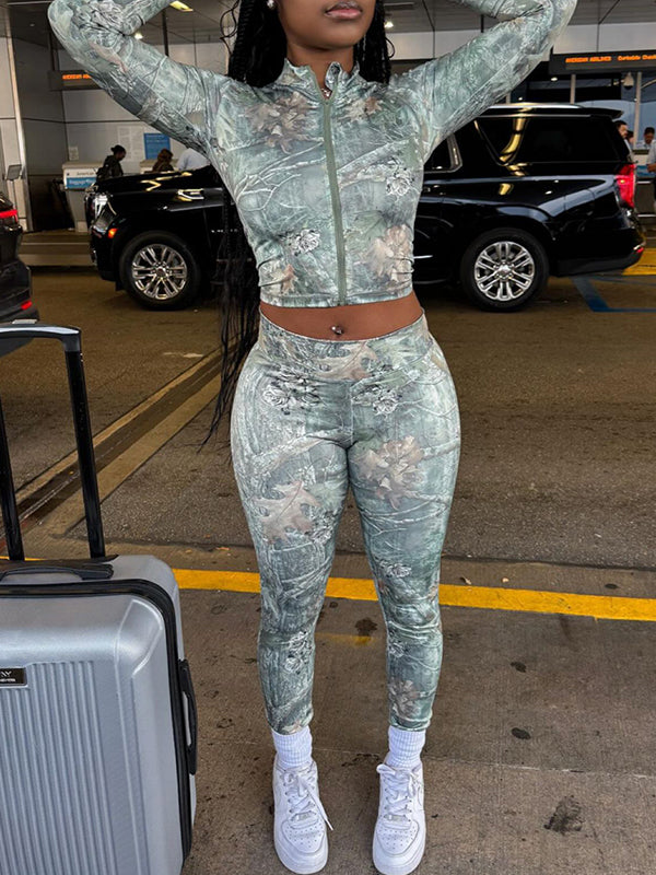 Printed Zip Top & Pants Set