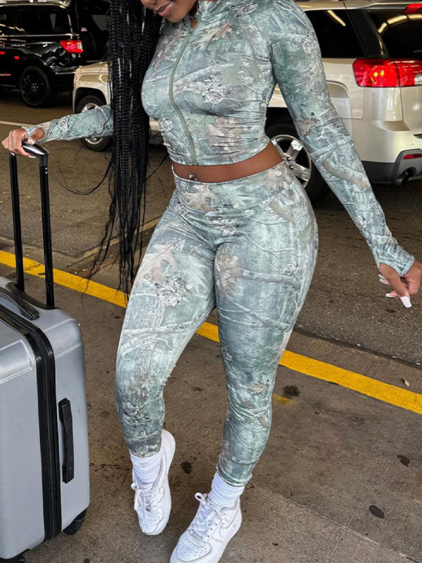 Printed Zip Top & Pants Set