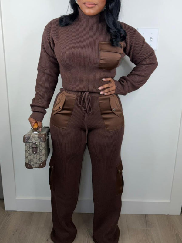 Satin Combo Ribbed Top & Pants Set