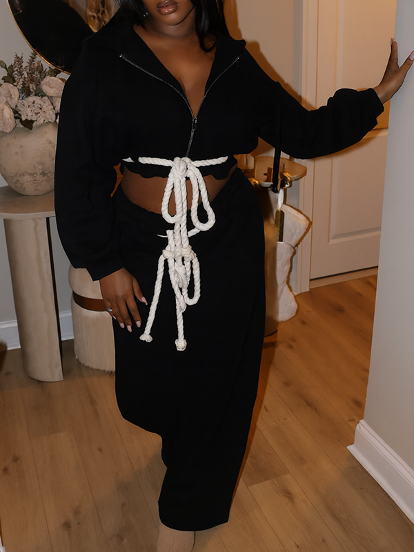 Zip-Front Hoodie & Wide-Leg Pants Set