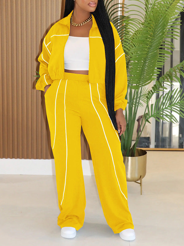 Stripe Zip-Front Jacket & Pants Set