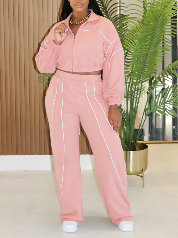 Stripe Zip-Front Jacket & Pants Set