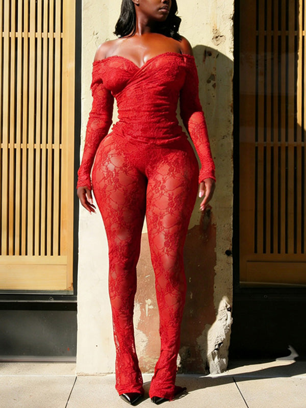 Off-Shoulder Lace Pants Set