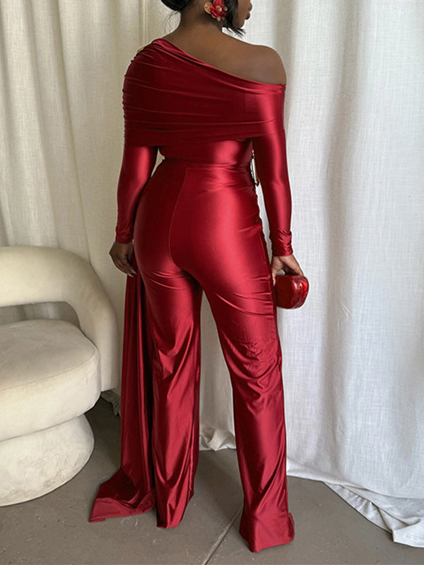 Draped Boat-Neck Jumpsuit