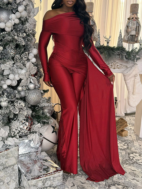 Draped Boat-Neck Jumpsuit