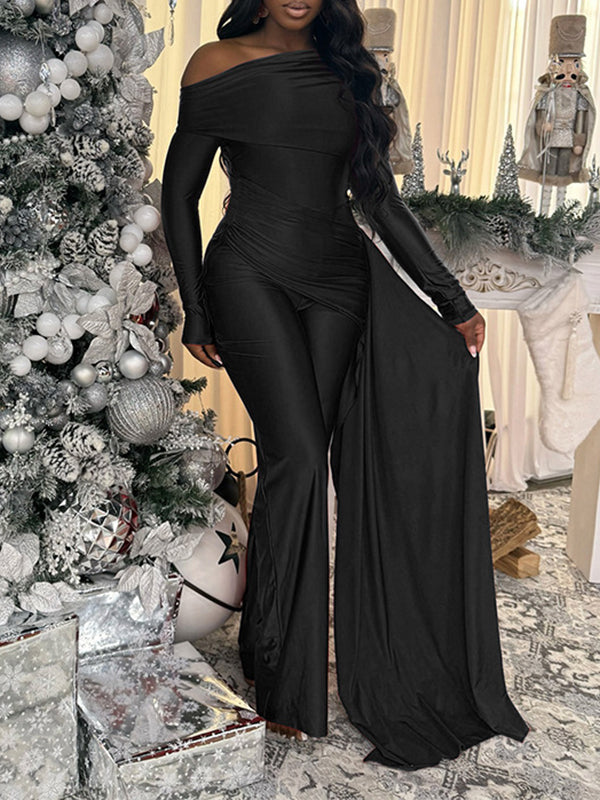 Draped Boat-Neck Jumpsuit