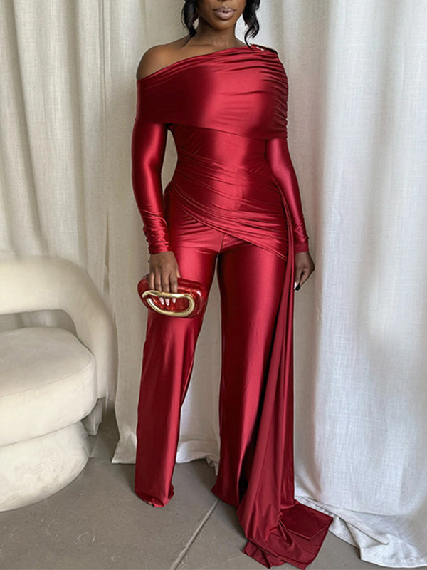 Draped Boat-Neck Jumpsuit