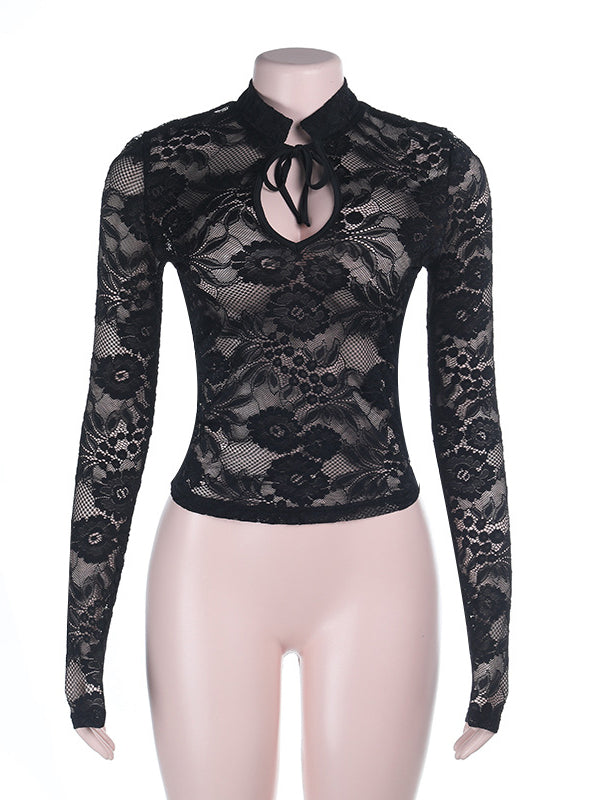 Tied-Neck Lace Shirt