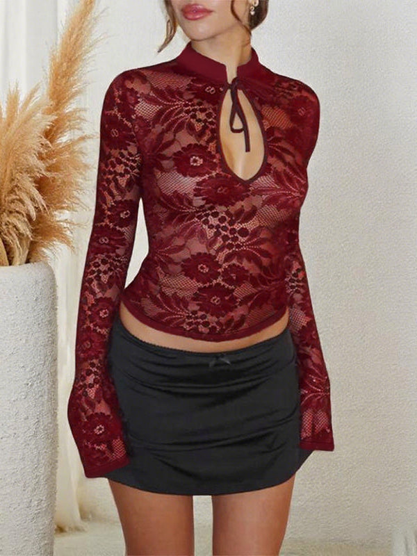 Tied-Neck Lace Shirt