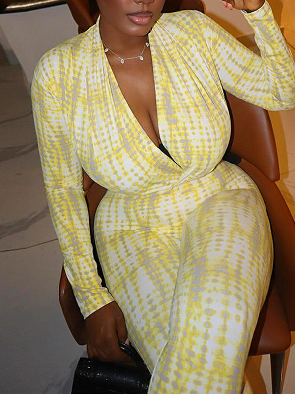 Printed V-Neck Skinny Jumpsuit