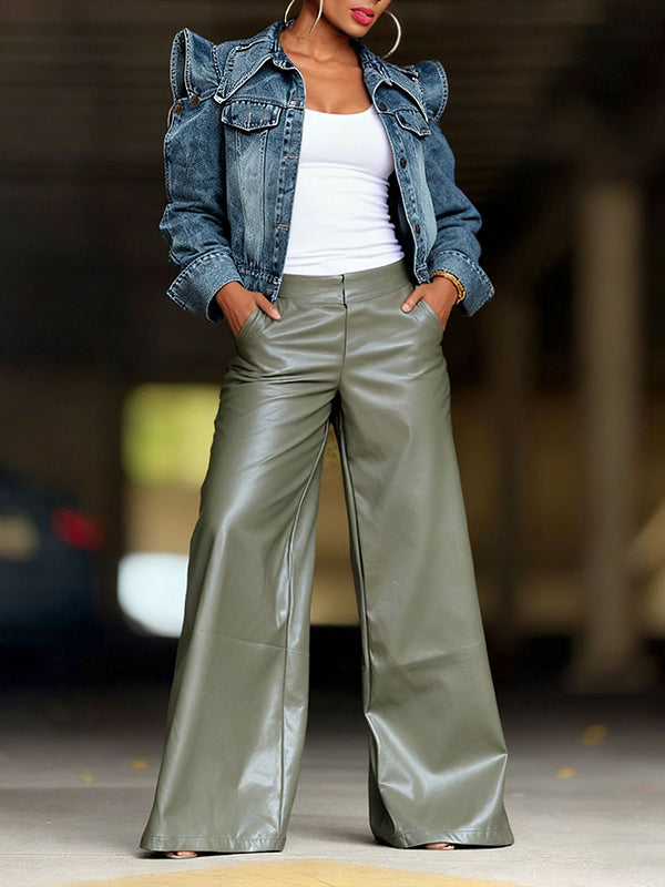 Button-Sleeve Denim Jacket