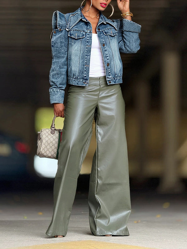 Button-Sleeve Denim Jacket