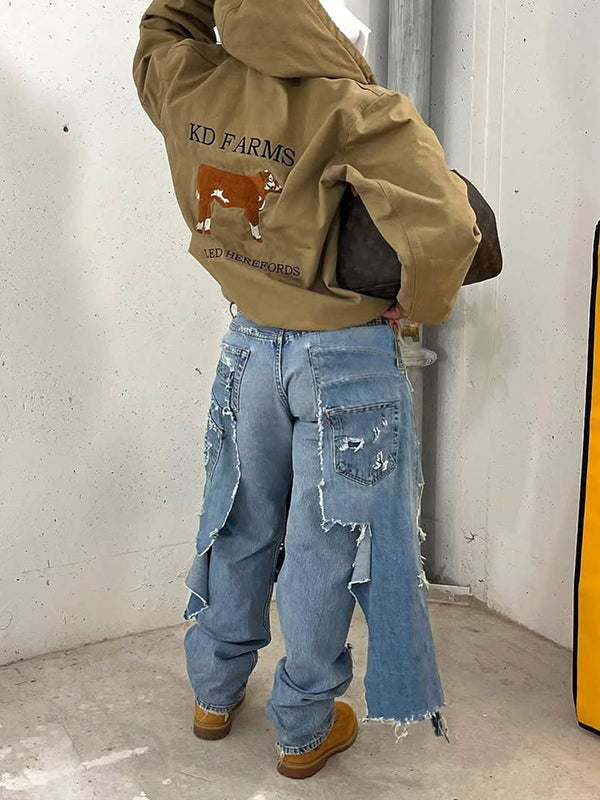 Double-Waist Ripped Jeans