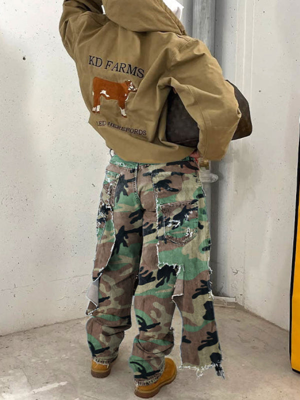 Camo Double-Waist Ripped Jeans