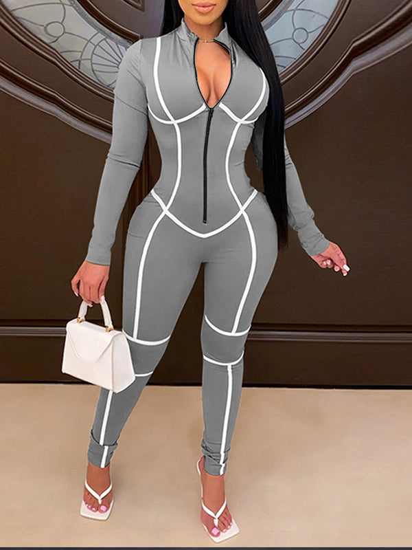 Stripe Zip-Front Jumpsuit